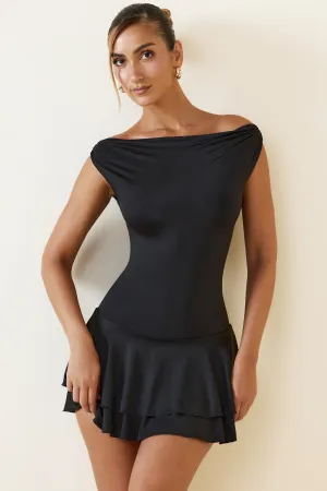 Easy Look Off-Shoulder Ruffled Mini Dress in Black