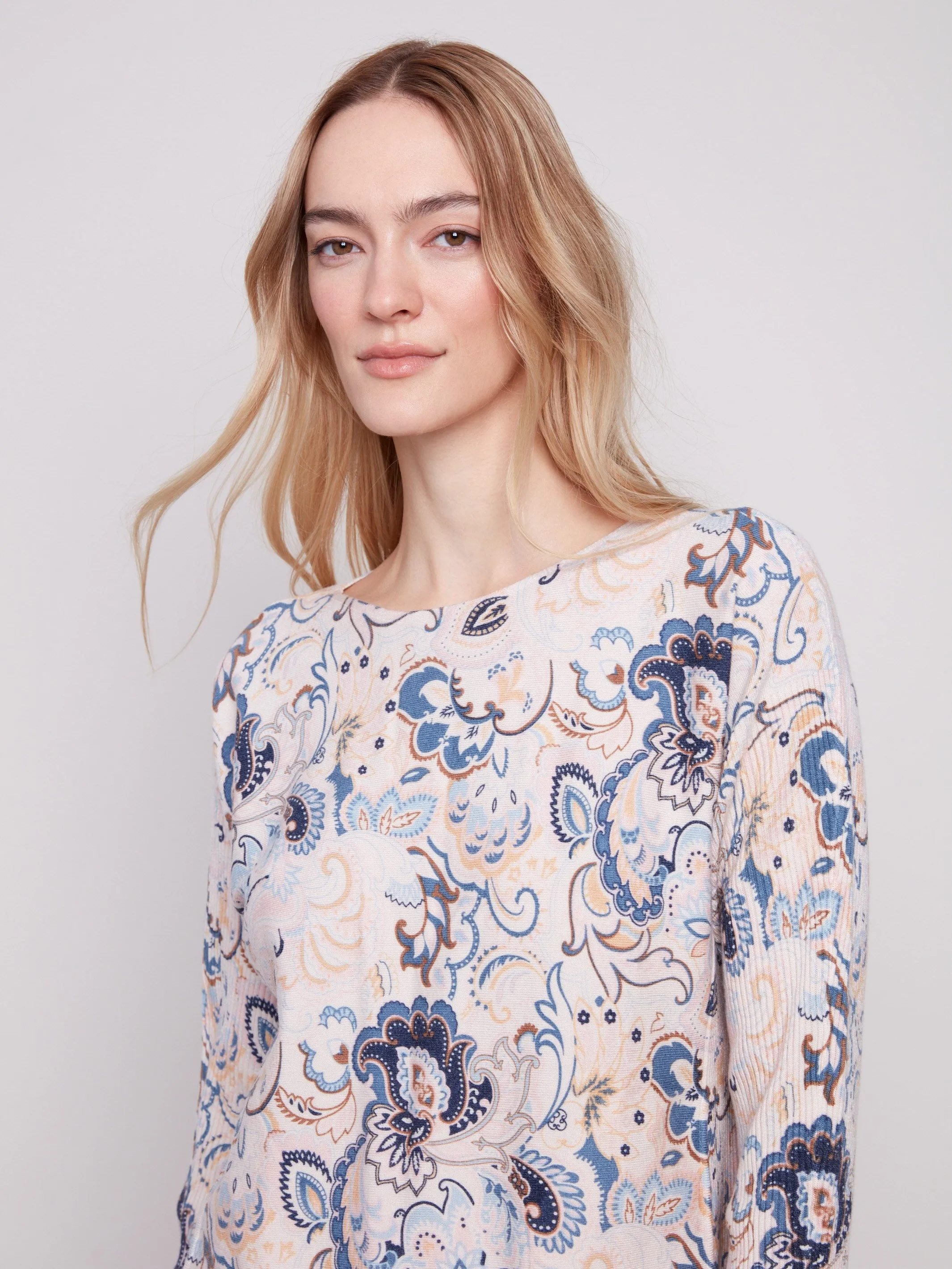 Printed Rounded Hem Sweater - Blush Chunky Yarn