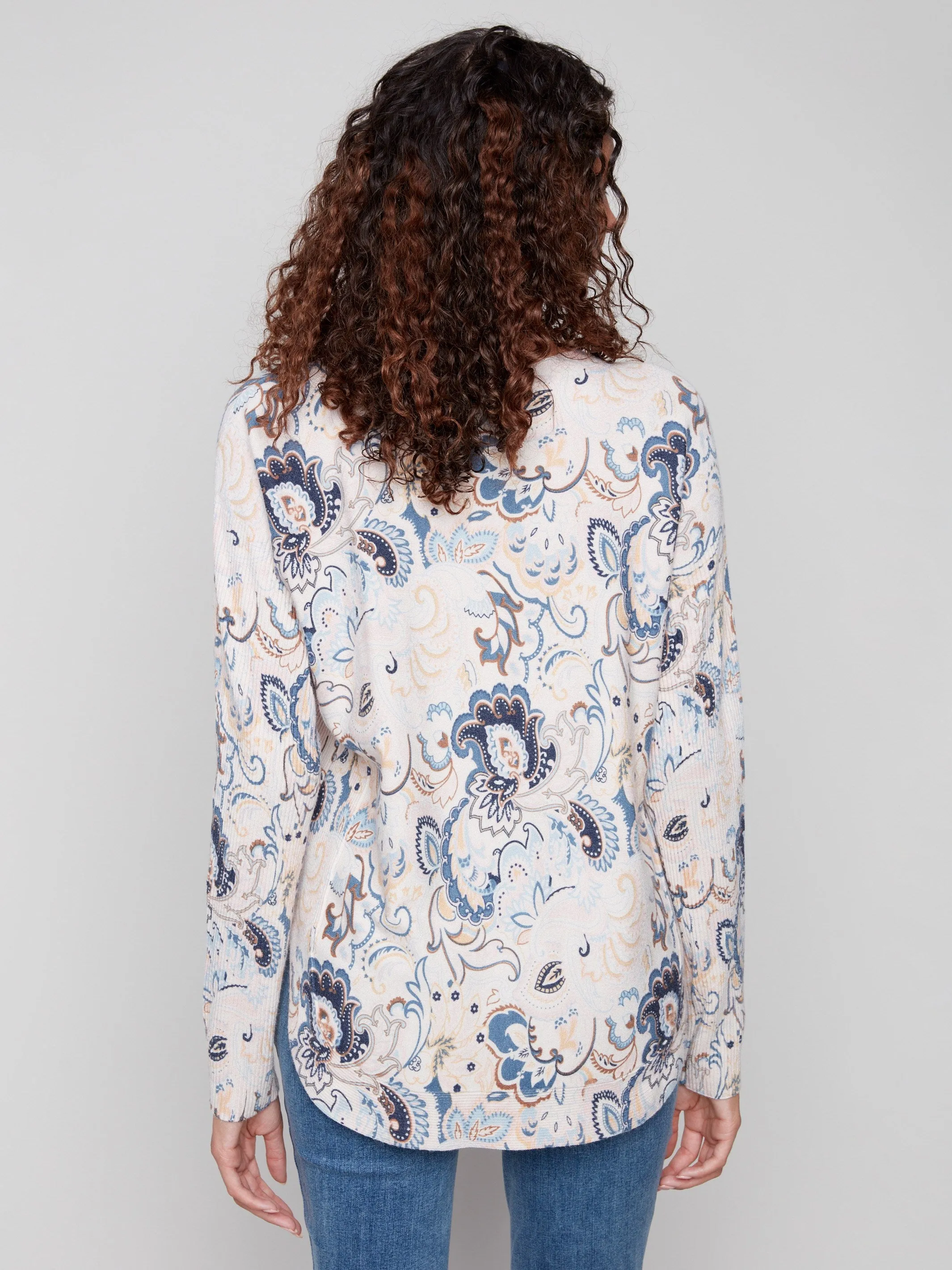 Comfy And Warm Odor Resistant Printed Rounded Hem Sweater - Blush