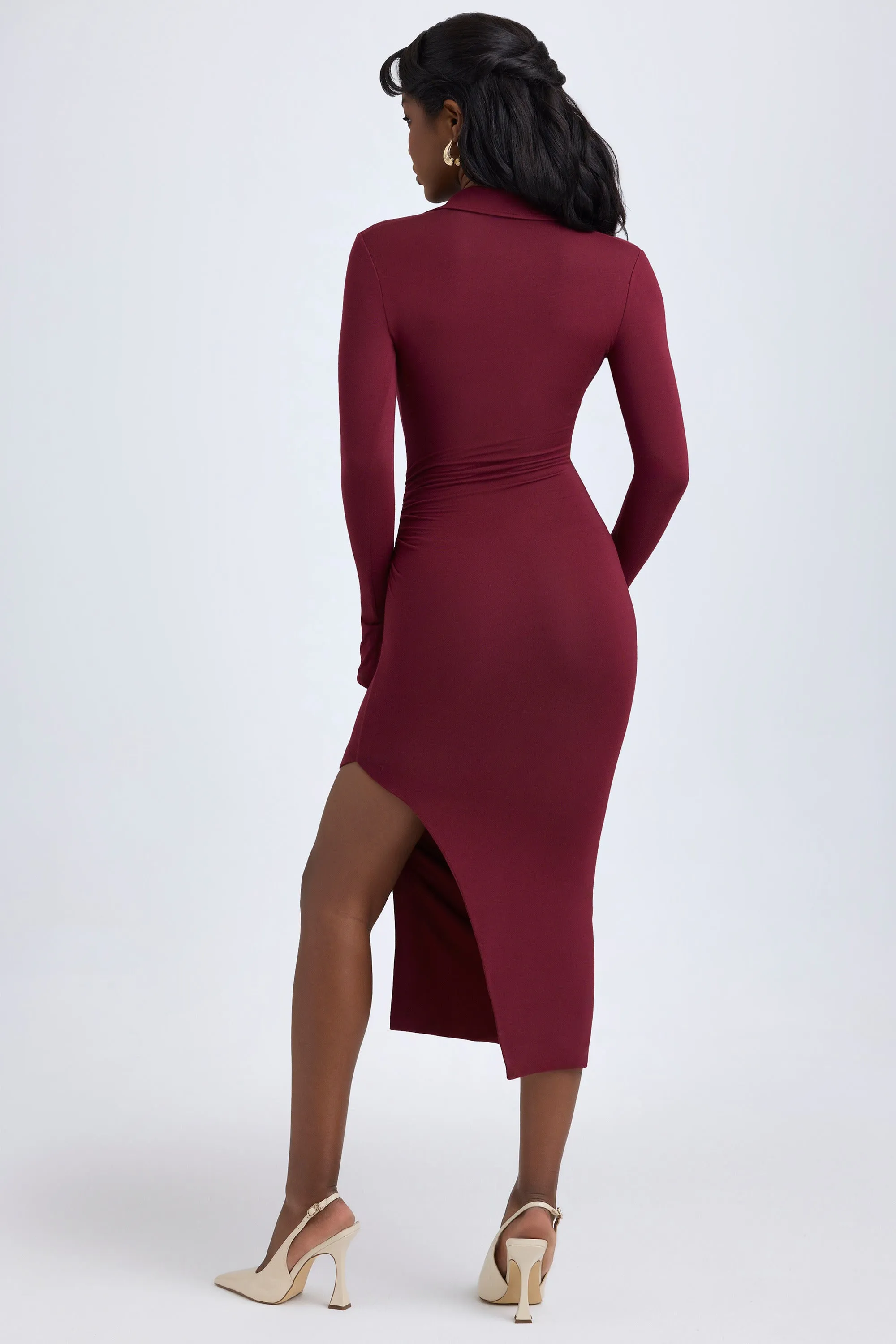 Modal Plunge V-Neck Midaxi Dress in Wine Red Conscious Fit