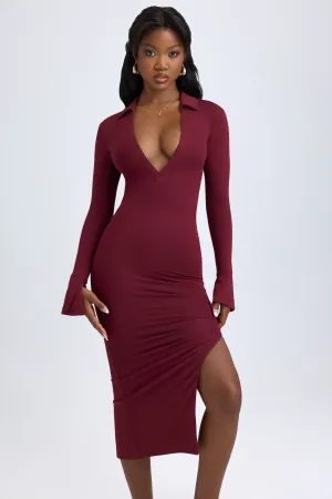 Modal Plunge V-Neck Midaxi Dress in Wine Red London Edge