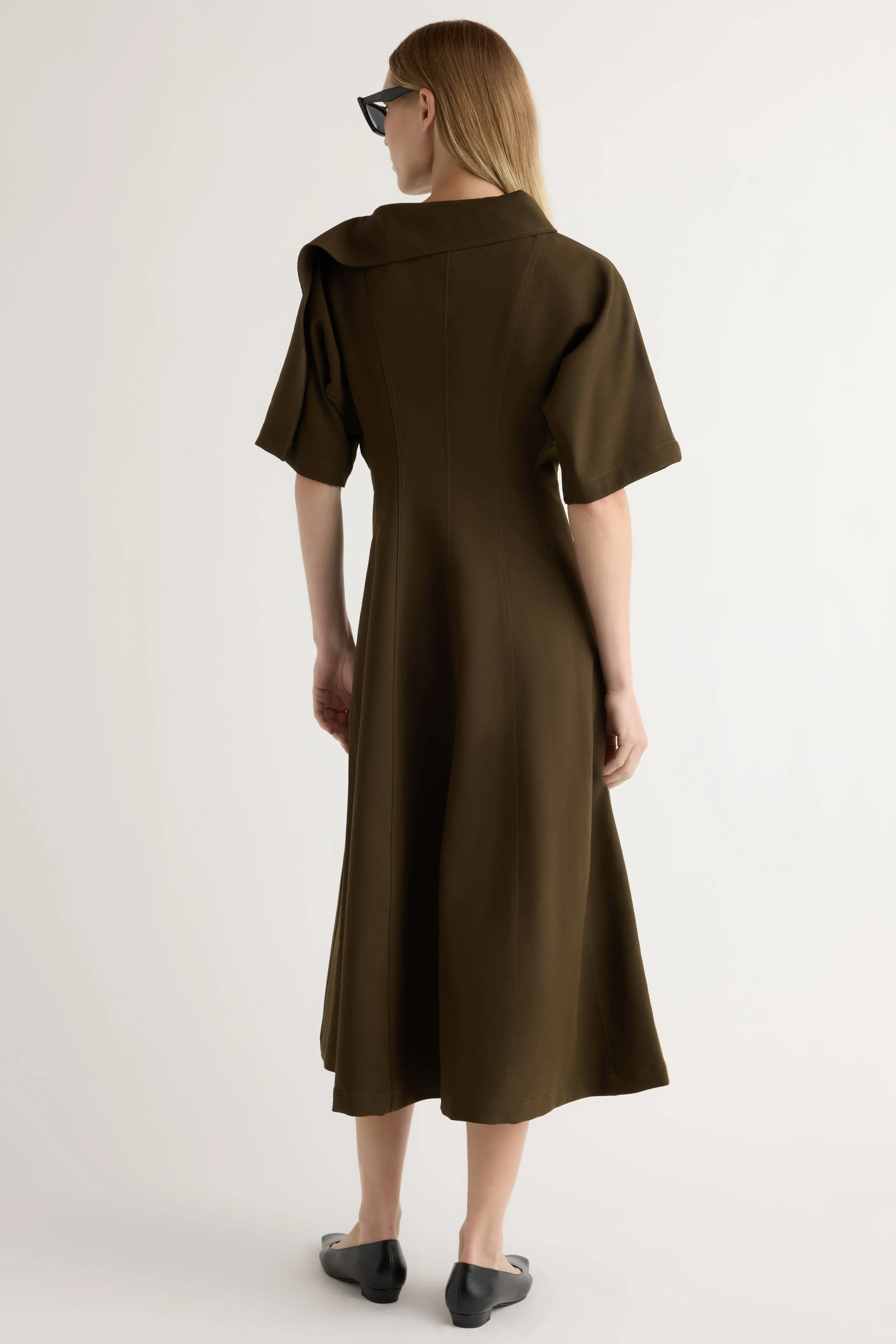 Light Wool Shine Fit Addison Foldover Scarf-Neck Dress
