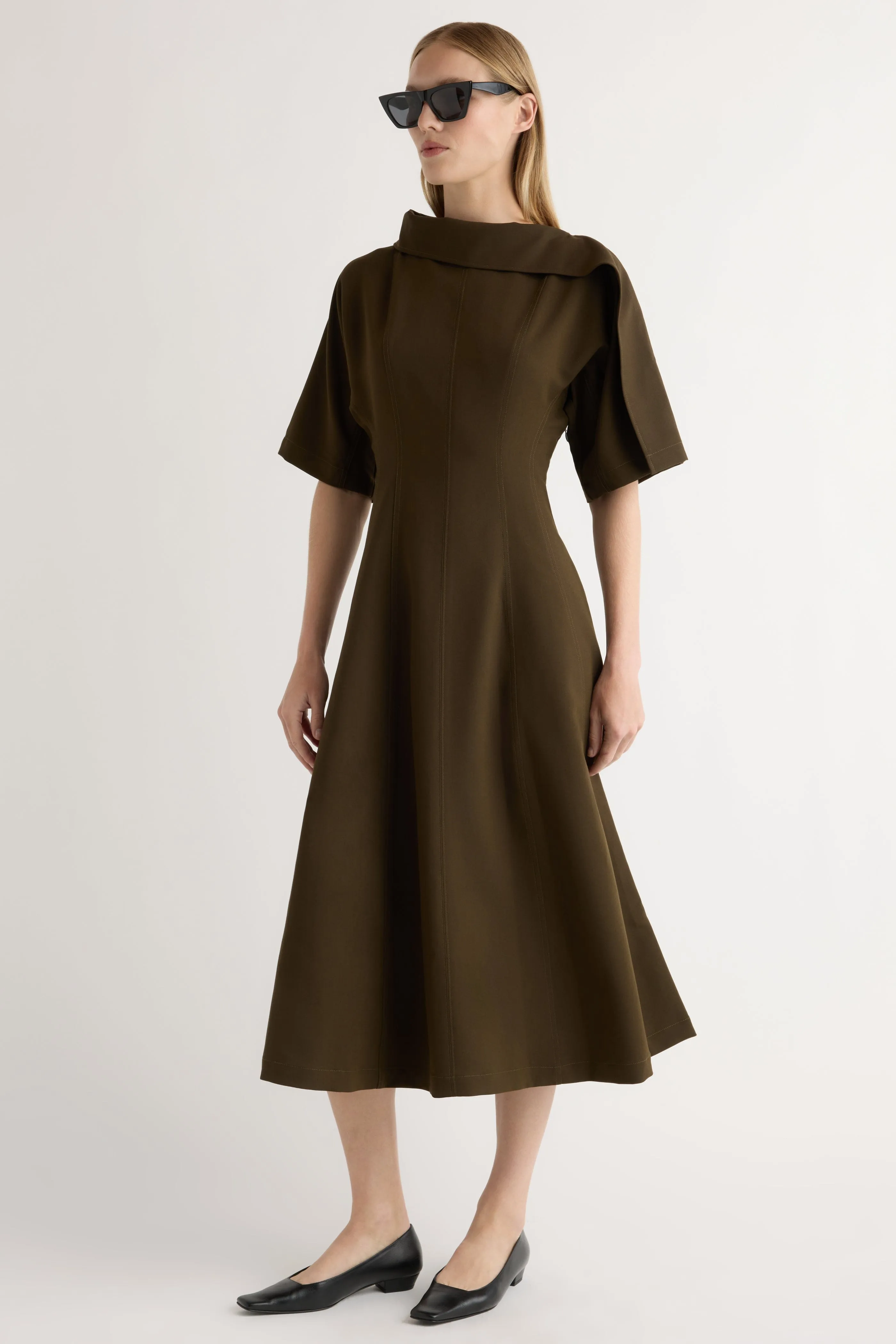 Addison Foldover Scarf-Neck Dress LowProfile
