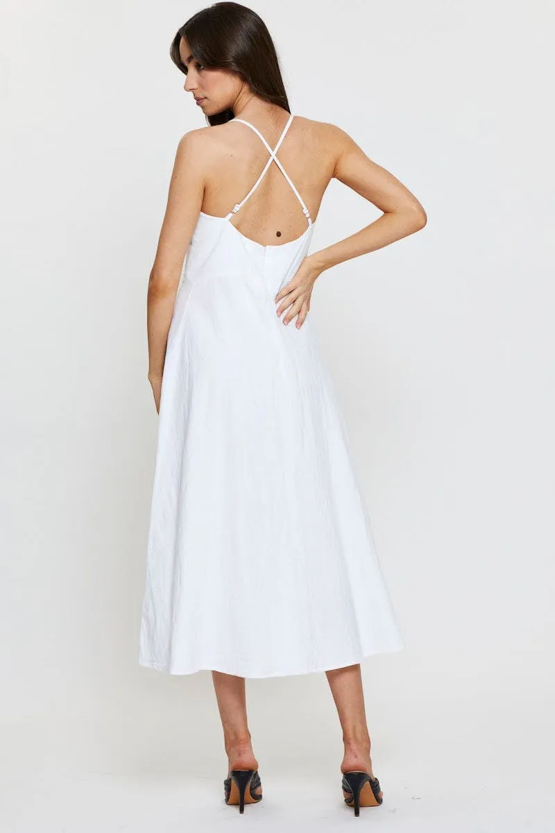 Comfy Elegance Contemporary Style White A Line Dress Sleeveless Midi