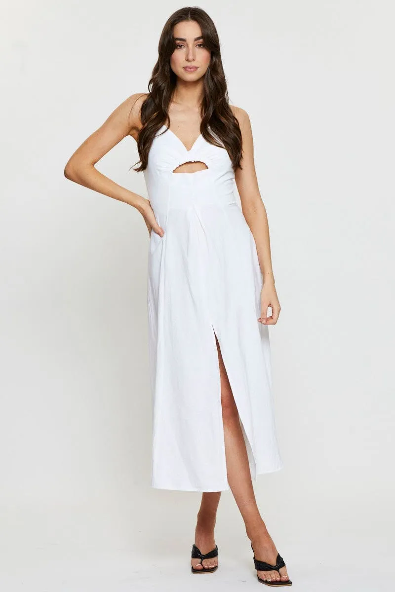 Flattering Fit White A Line Dress Sleeveless Midi