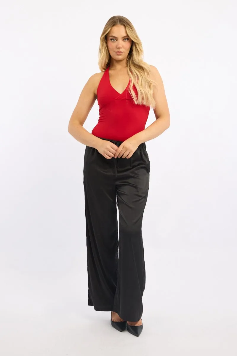 StaticDissipative Black Wide Leg Pants High Rise Satin