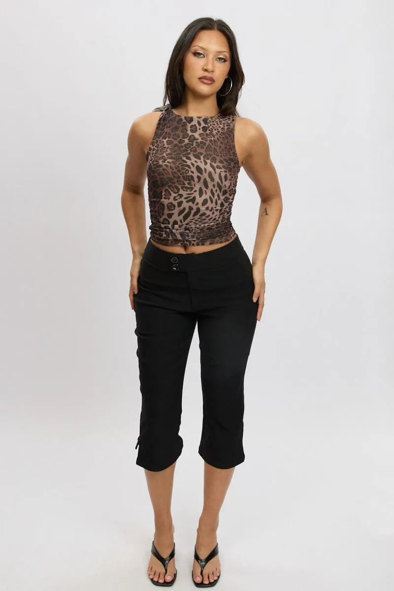 Outdoor Comfort Fit Relaxed Design Black Capri Pants Low Rise
