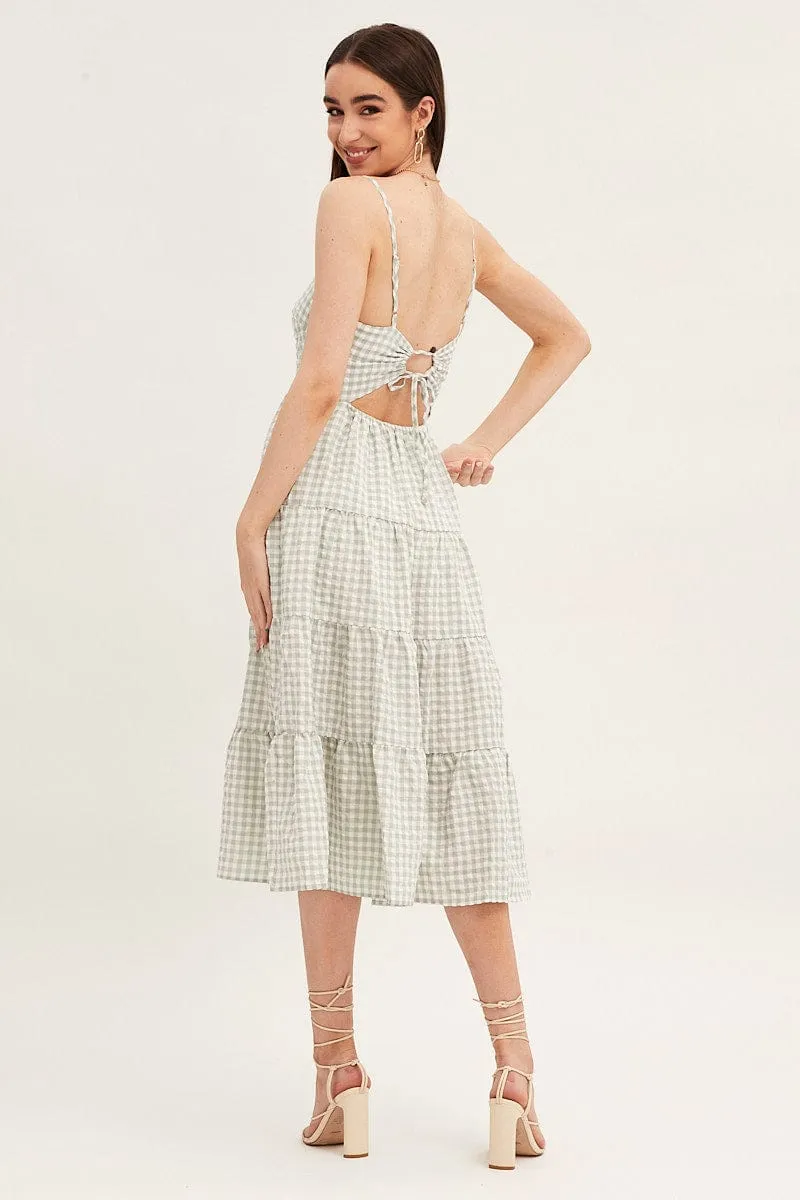 Check Sleeveless Backless Tiered Midi Dress british retro Shadow Play