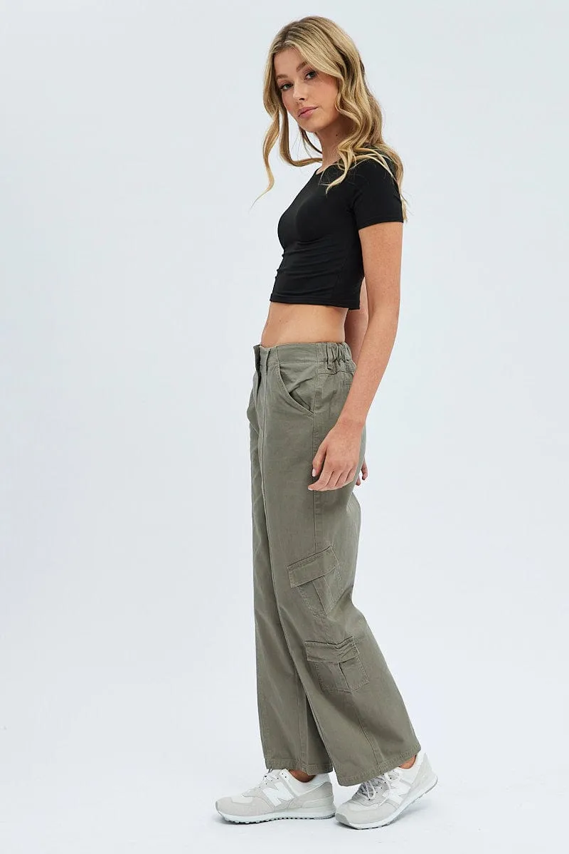 Quick Motion Quality Material Grey Cargo Pants Low Rise