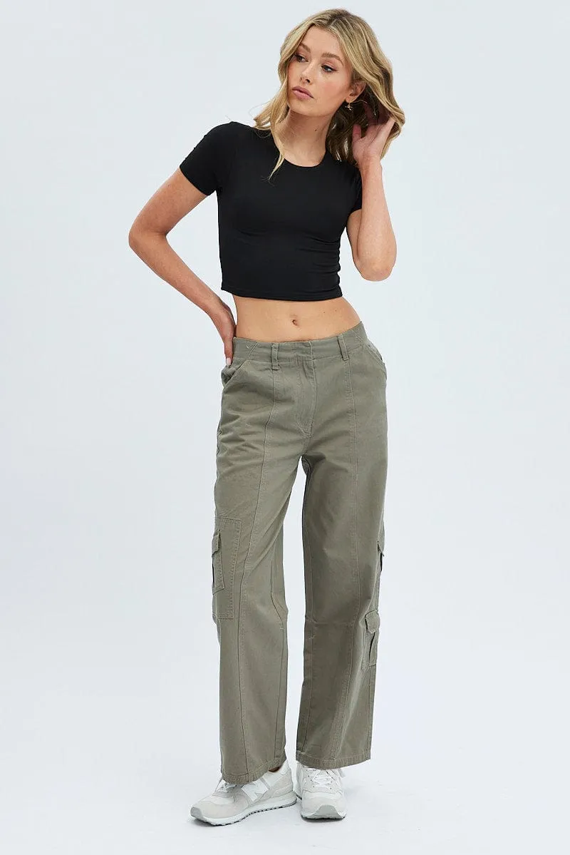 Abrasion Proof Reinforcements Grey Cargo Pants Low Rise
