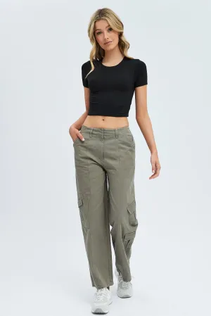 Casual Office Grey Cargo Pants Low Rise