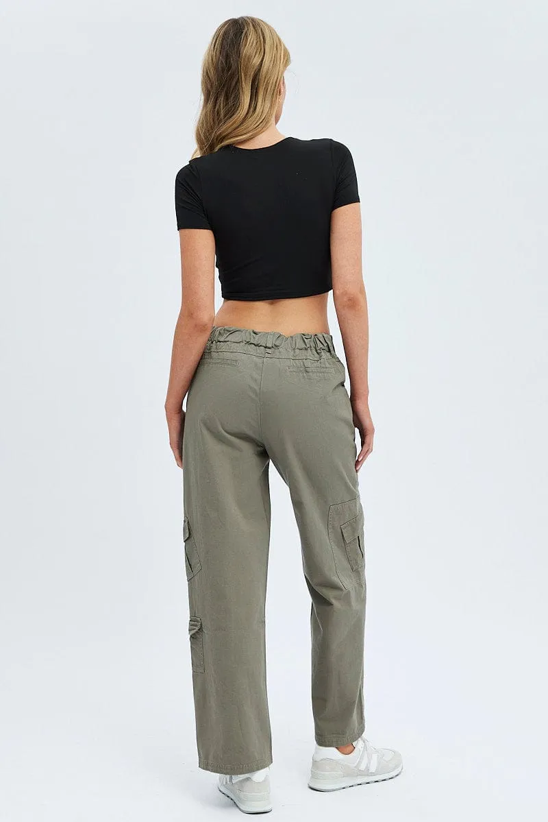 Seamless Waist Technology Water resistant coating Grey Cargo Pants Low Rise
