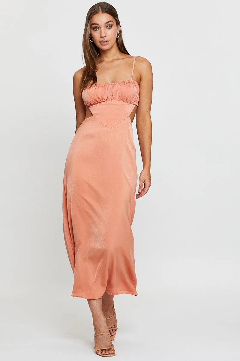 Orange Midi Dress Evening Cowl Neck Sun shield