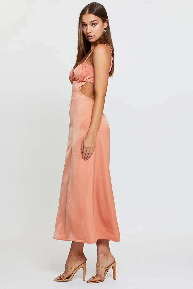 Orange Midi Dress Evening Cowl Neck Light Dance All Season Look