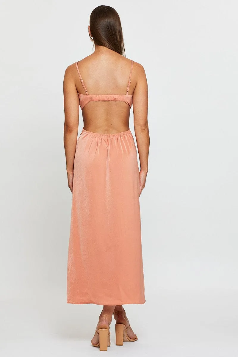 Orange Midi Dress Evening Cowl Neck Photo Spot Polished Fashion