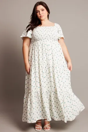 Blue Ditsy Maxi Dress Short Sleeve Shirred Urban View