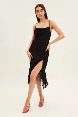 Black Midi Dress Cowl Neck Burnout Daily Office Elegant and timeless look