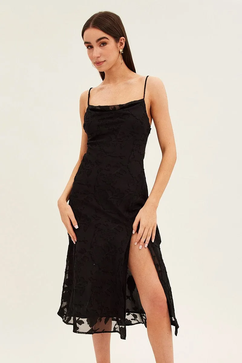 Casual Wear music concert Black Midi Dress Cowl Neck Burnout