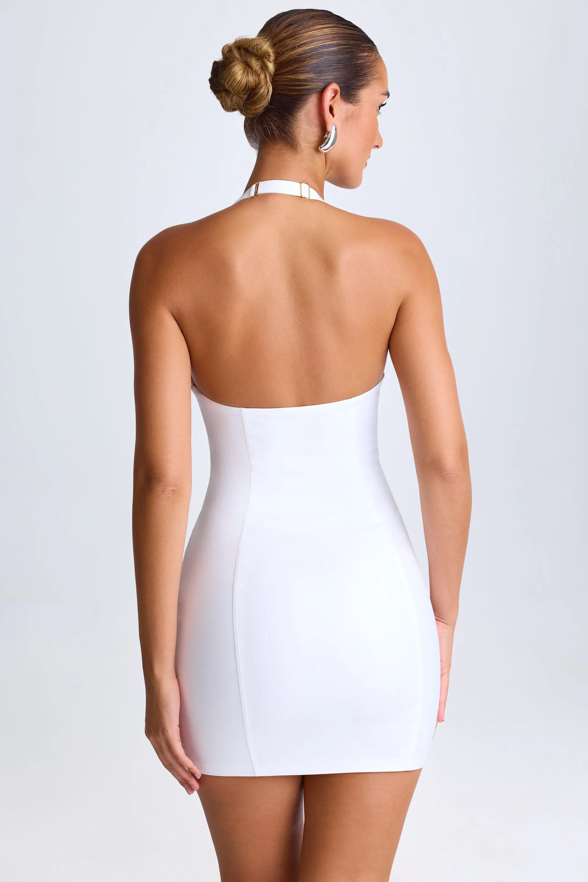 Halterneck Mini Dress in White Charming Vibe