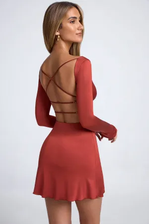 City Cool Open-Back A-line Mini Dress in Auburn Brown