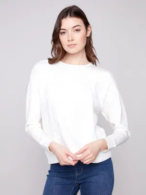 LayeringFriendly Timeless casual wear Scuba Knit Top with Soutache Detail - Ecru