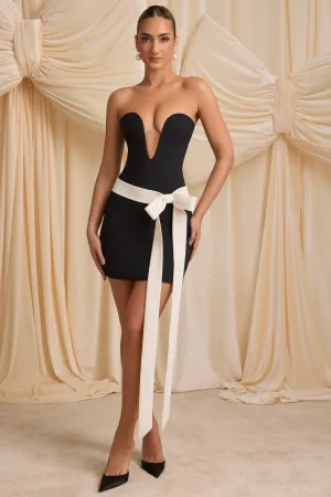 Easy Care Adaptive Sizing System Strapless Bow-Detail A-Line Mini Dress in Black
