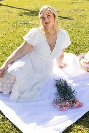 Wall Glow White Midi Dress Short Sleeve Tiered