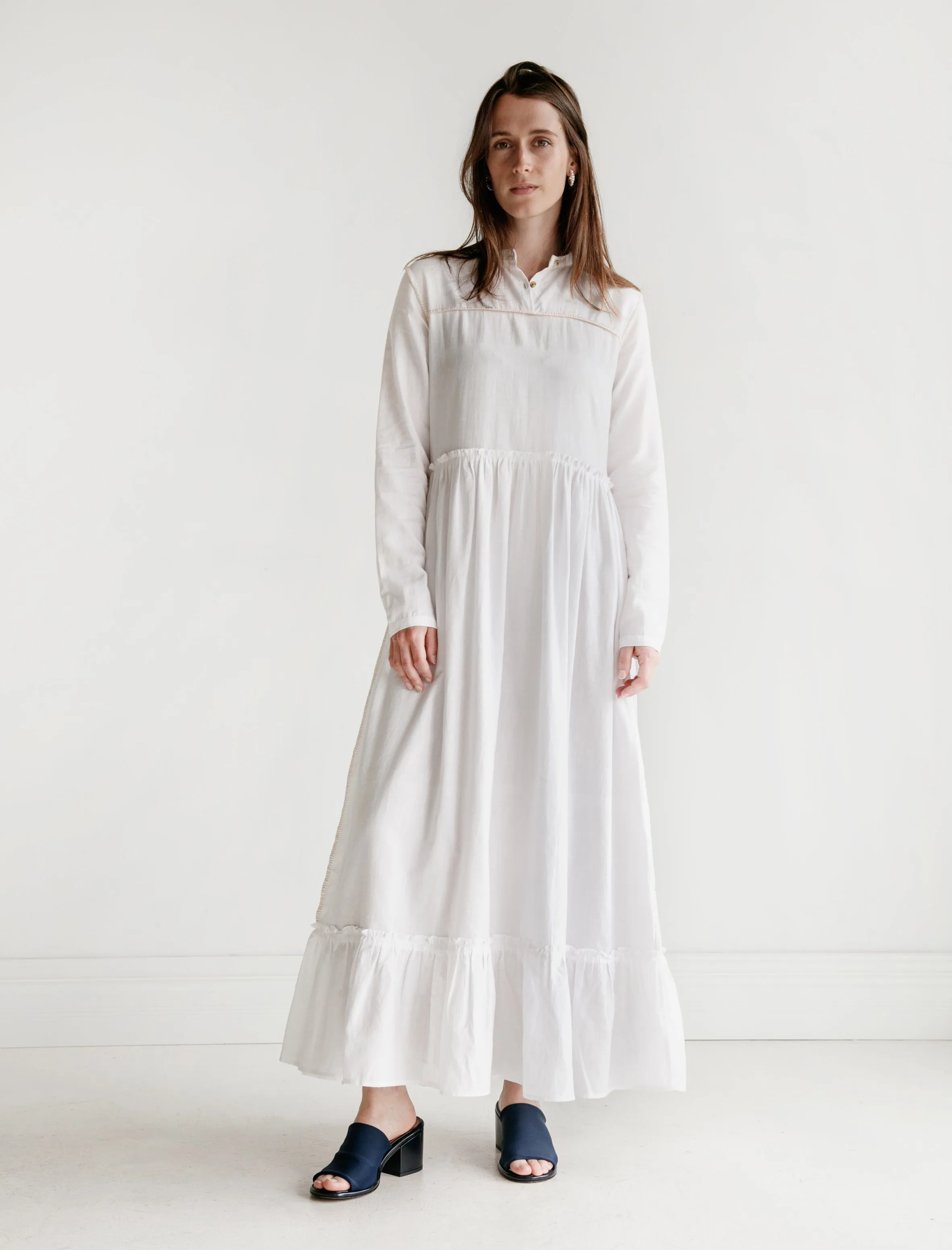 wrinkle free Warm Pullover Phyphy Double Thread Khadi Dress White