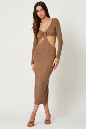 Crystal Light Brown Cut Out Midi Dress