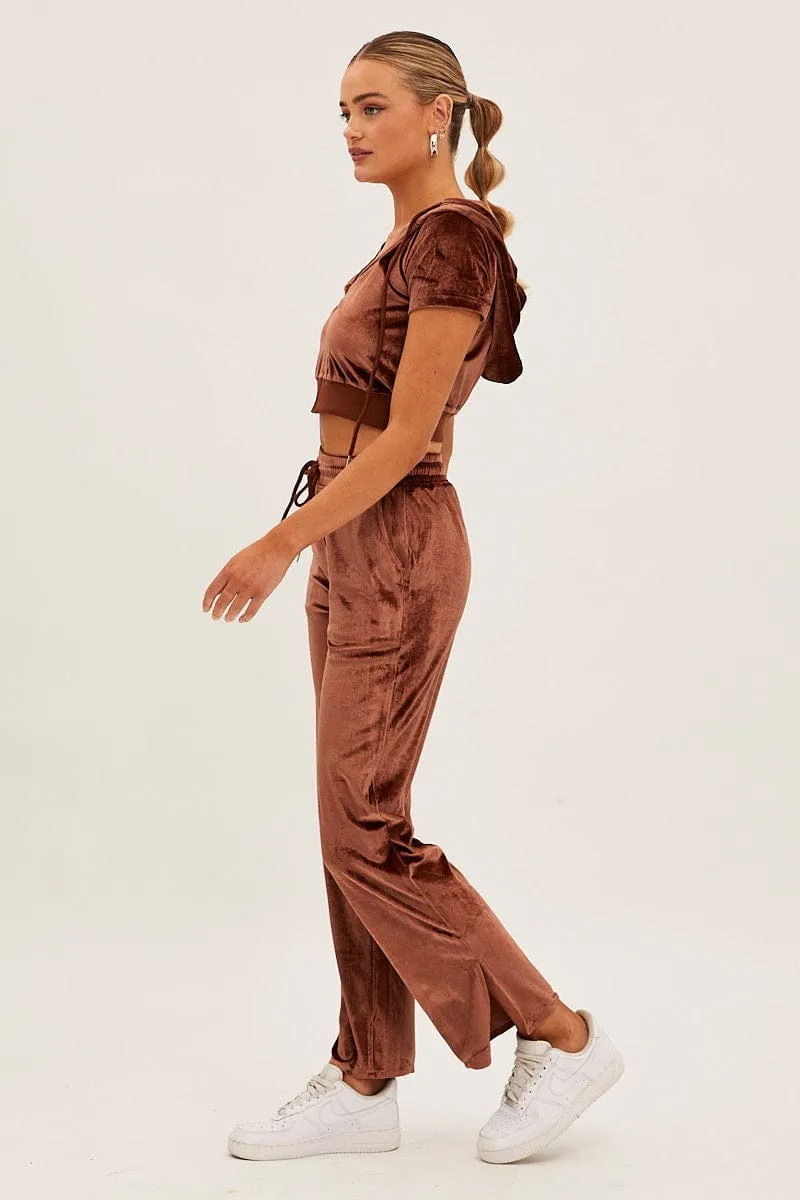 Brown Velvet Flared Hem Pants TaglessDesign