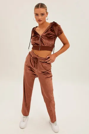 Brown Velvet Flared Hem Pants StaticResistantMaterial