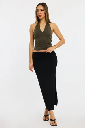 Day Ready Black Maxi Skirt Elasticated Waist Side Split Lined