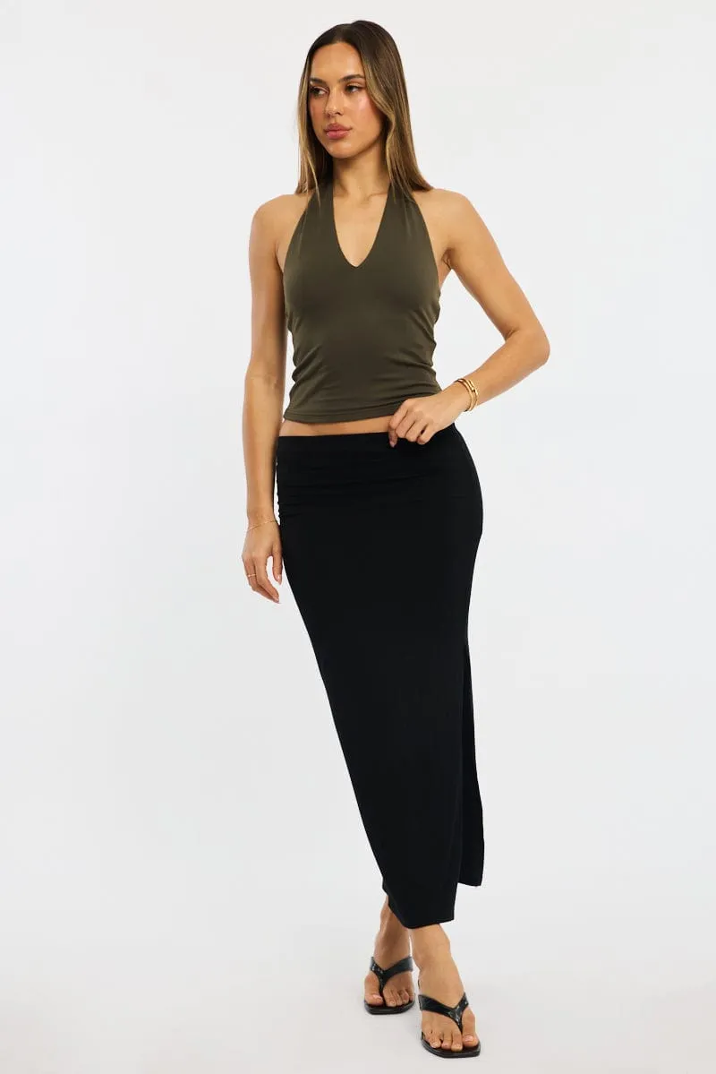 Day Ready Black Maxi Skirt Elasticated Waist Side Split Lined
