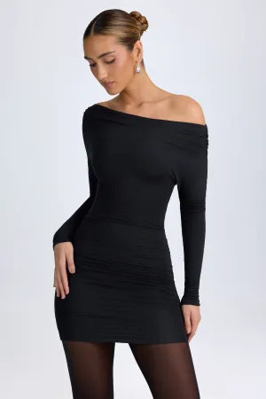 Modal Off-Shoulder Ruched Mini Dress in Black Flirty Fashion fun mini