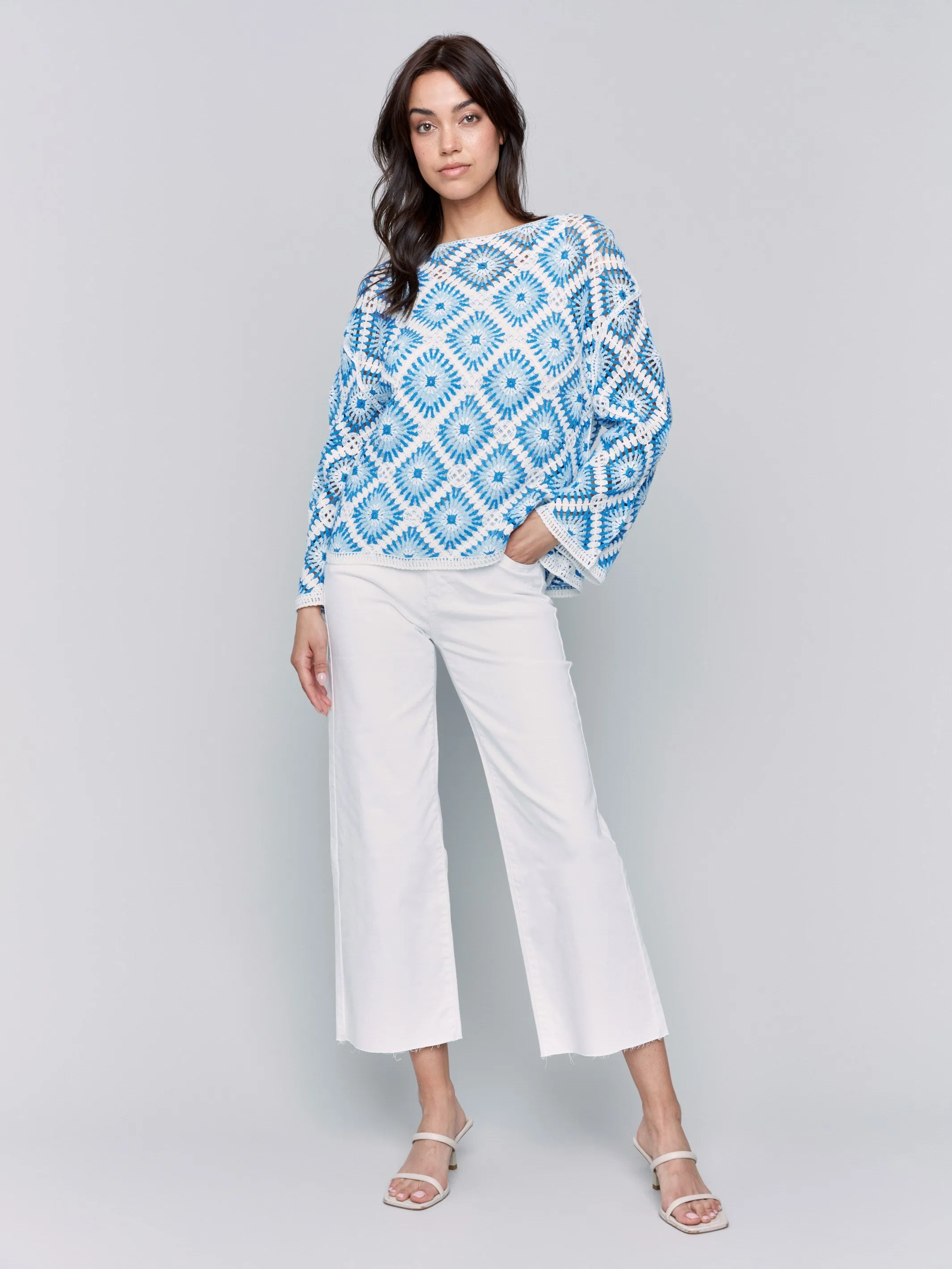 Smart Style Cold Comfort Cotton Blend Crochet Top - Coastal