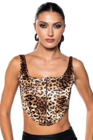 TREAT ME CHEETAH SATIN CORSET TANK TOP Communication - enabled