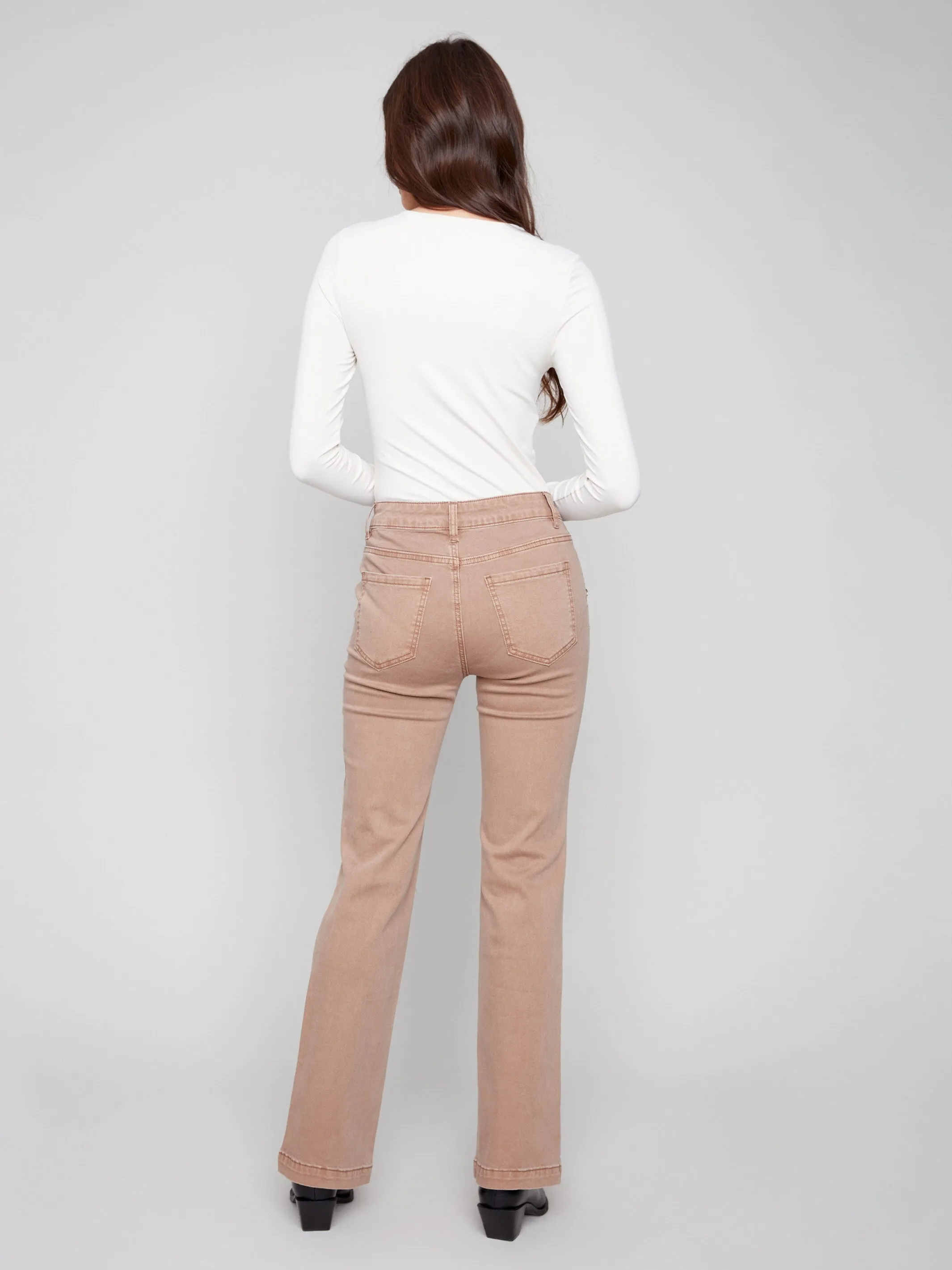 Flare Leg Stretch Twill Pants With Buttons - Truffle Rainy Day Chill Outfit Nature Lover