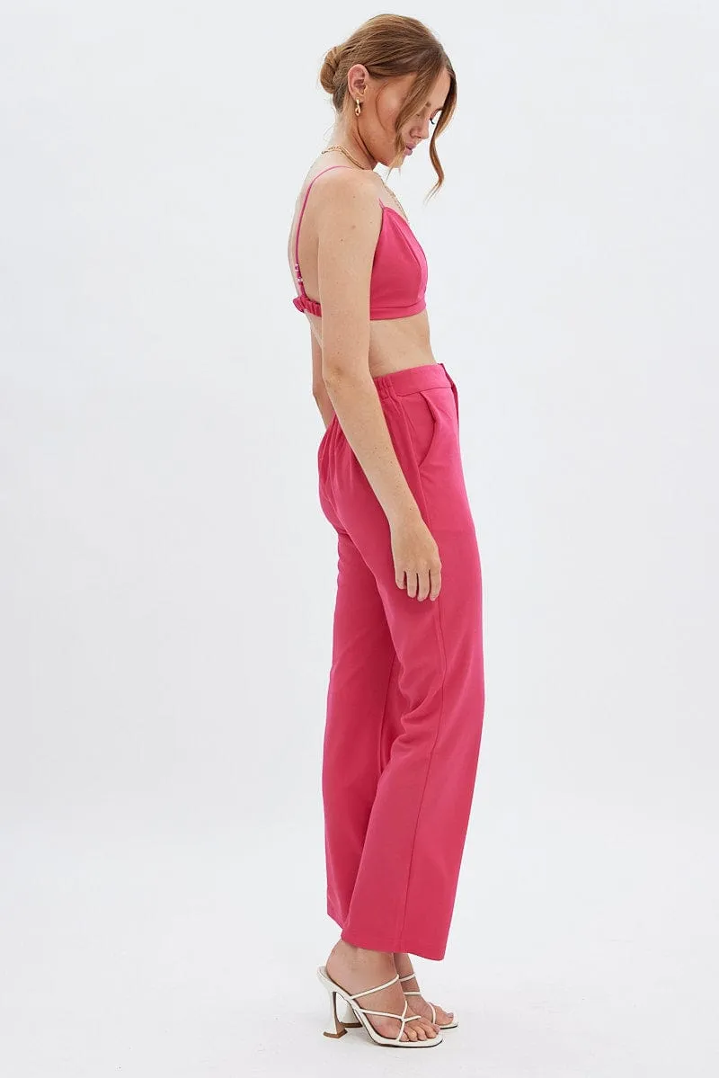 Pink High Waist Pants Everyday Comfort Fit Flexible Use