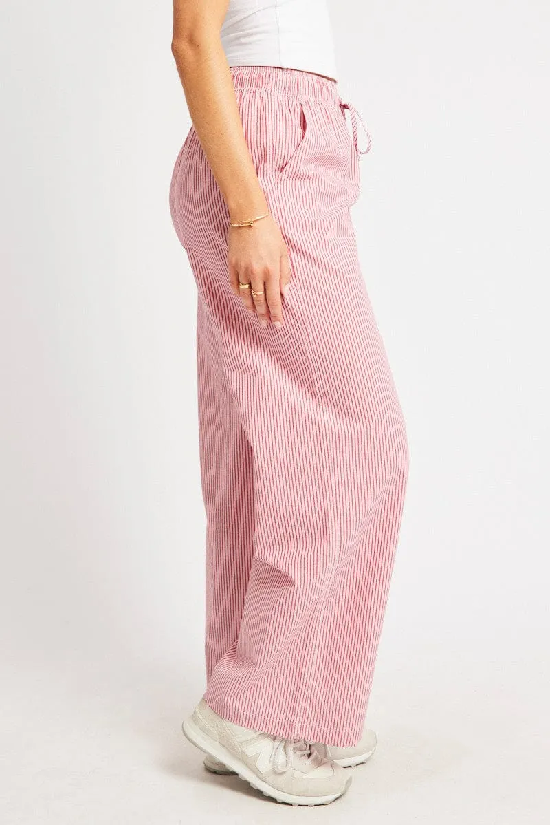 Red Stripe Wide Leg Pants High Rise Light and Cozy Water-resistant