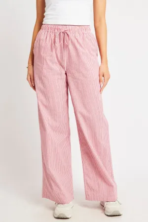 Red Stripe Wide Leg Pants High Rise Transitional Style