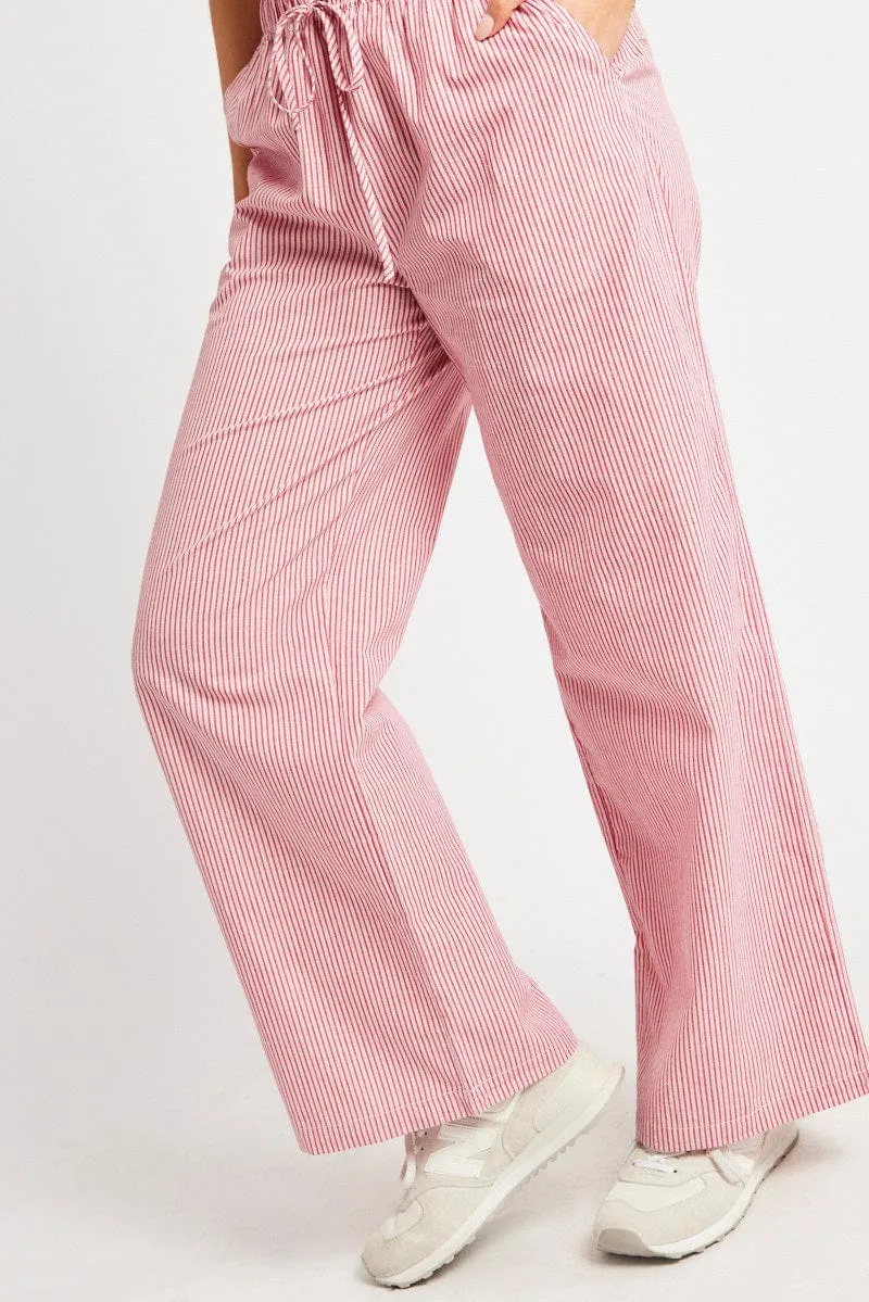 AbrasionResistantFabric Clean Cut Red Stripe Wide Leg Pants High Rise