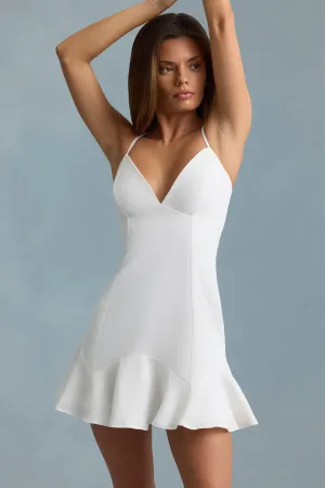 Glitter Mode Cozy Fit Drop-Waist Lace-Up Mini Dress in White