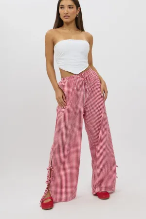 ExtendedSizeRange Red Check Wide Leg Pants Side Ribbon