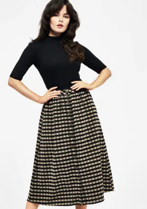Cozy Finish Travel Ready Sensus Check Button Front Midi Skirt