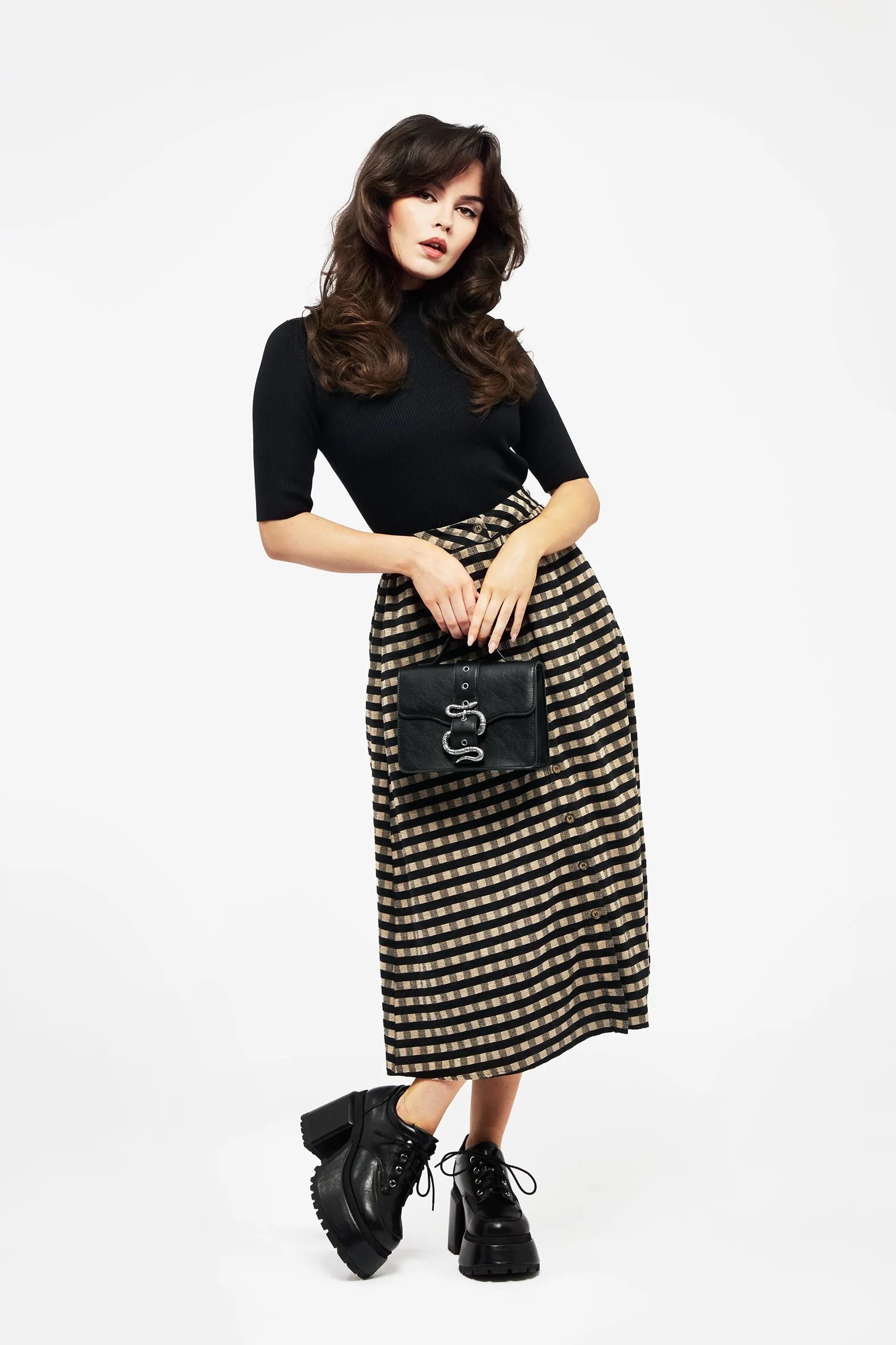Outfit Moodset Sensus Check Button Front Midi Skirt