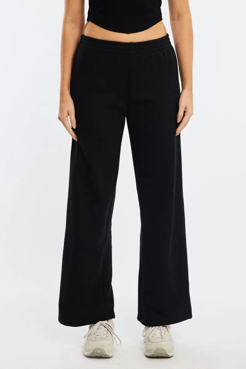 Black Track Pants Wide Leg Solid shade