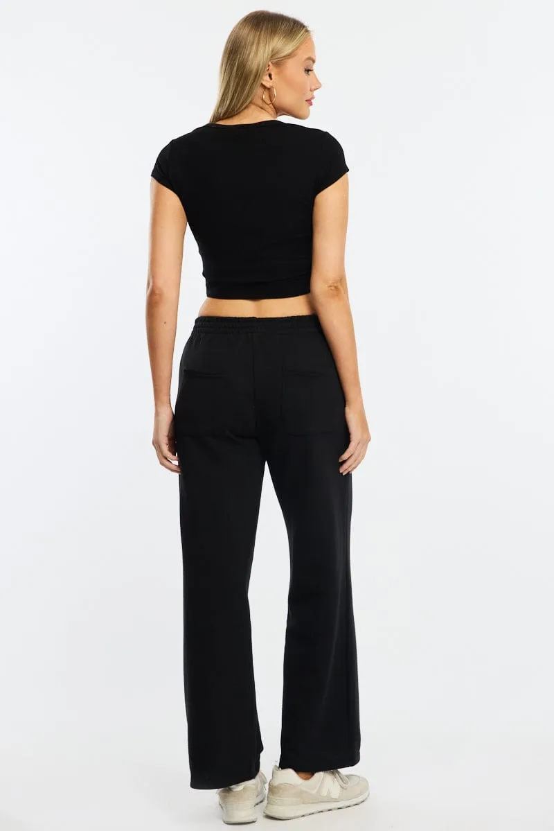 Black Track Pants Wide Leg Cool Weather