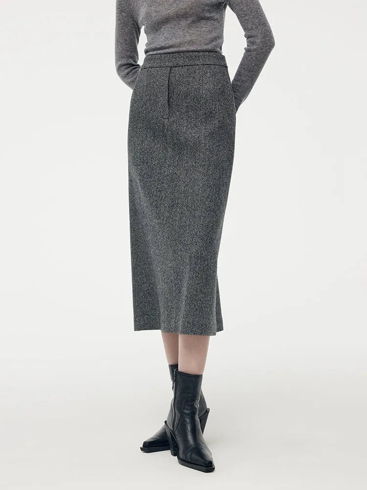Washable Wool Women Column Midi Skirt Subtle Detail