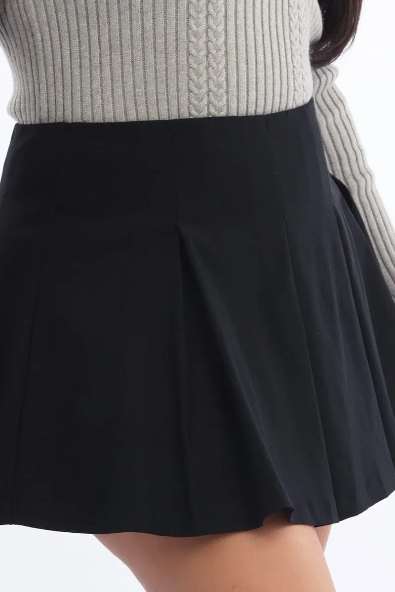 Black Bengaline Mini Skorts Skirt Thermal Regulating Denim style
