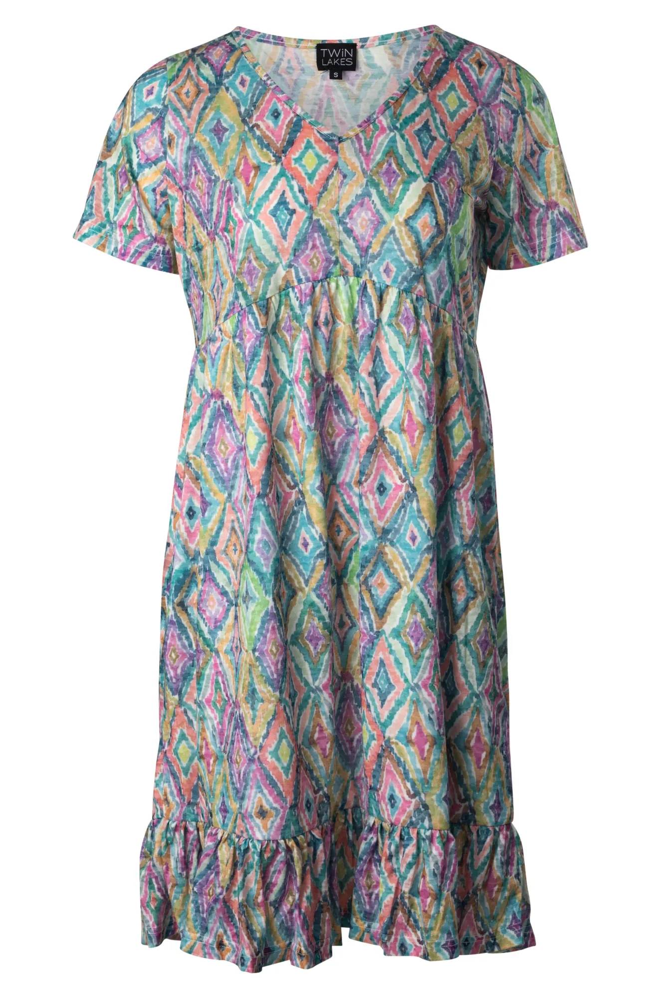 FrictionResistantFabric Casual Fit Frill hem Burnout Dress | Multi Diamonds | 6057A1